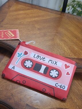 New with tags! Love Mix Cassette Zip Pouch pencil cosmetics utility bag zip up